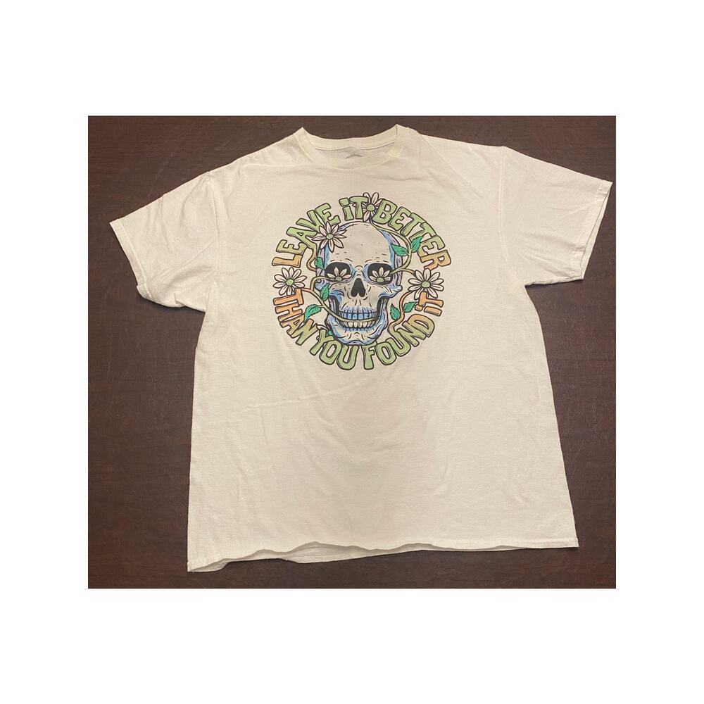 DOM Leave It Better Than You Found It Skull Daisy‎ Graphic Tee White Shirt Large